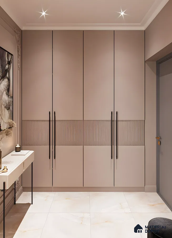 Sleek Modern Wardrobe with Glass Doors and Marble Finish | Material Depot