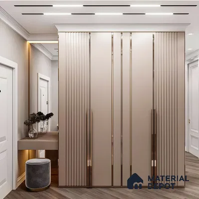 Sleek Modern Wardrobe with Vertical Panels and Gold Accents | Material Depot