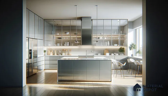 Sleek Reflections Modern Kitchen with Natural Light and Chic Design | Material Depot
