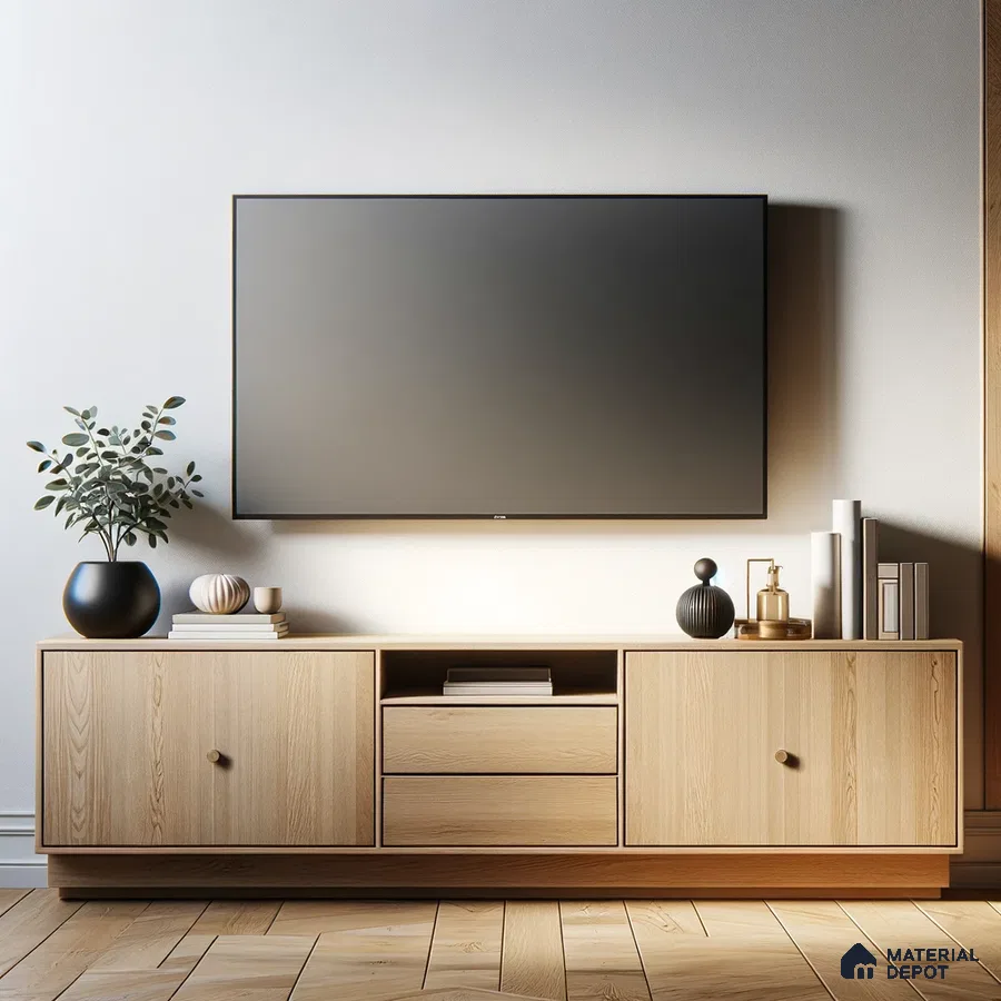 Sleek Scandinavian Living Room with Minimalist TV Stand Design | Material Depot