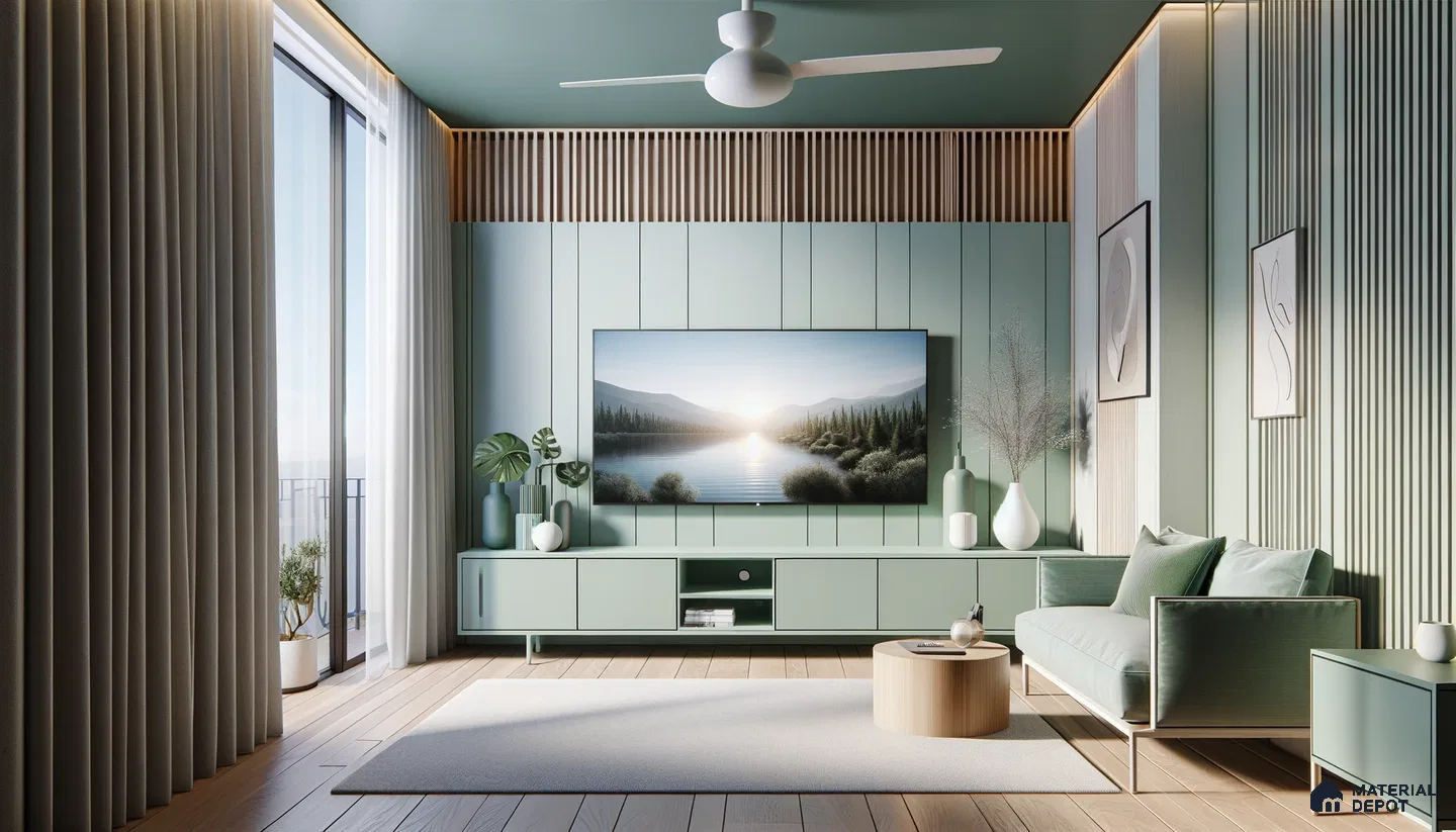 Sleek Serenity in a Modern Pastel Living Room Design | Material Depot