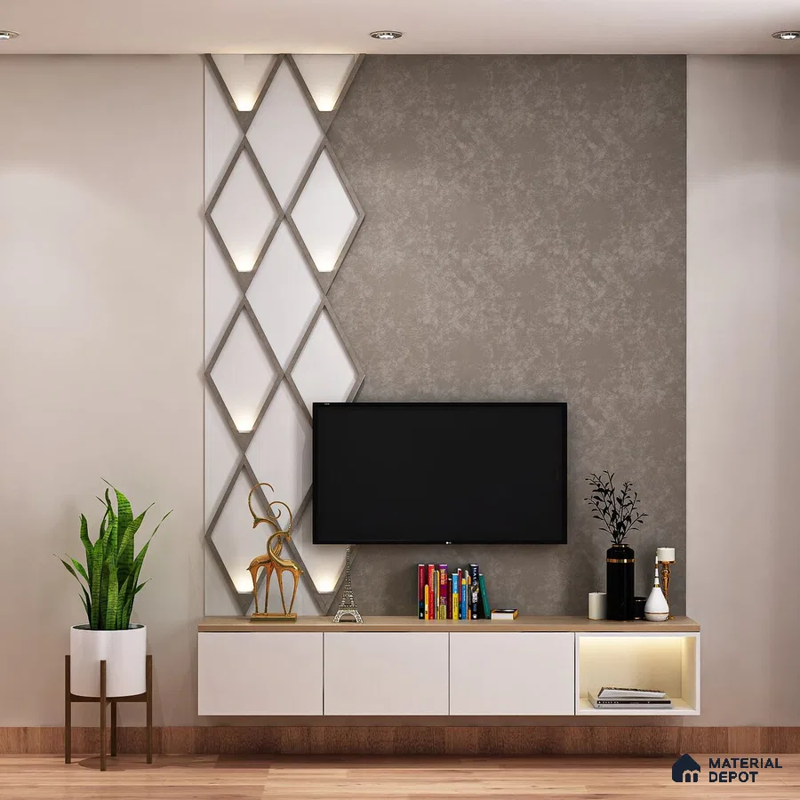 Contemporary White TV Unit with Spacious Drawers.