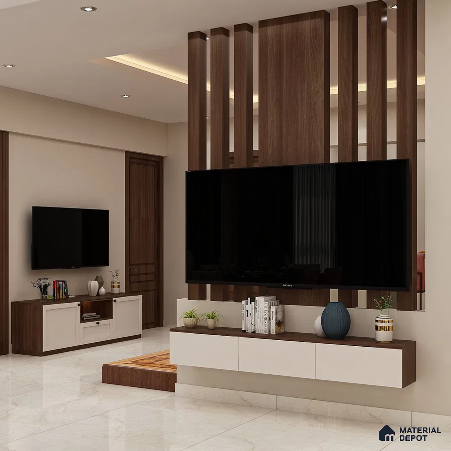 Modern TV Unit with Closed Drawers - Sleek Storage.