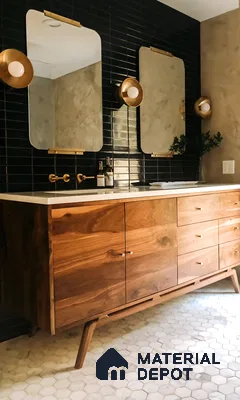 Sleek Subway Bathroom With Floating Wooden Vanity | Material Depot