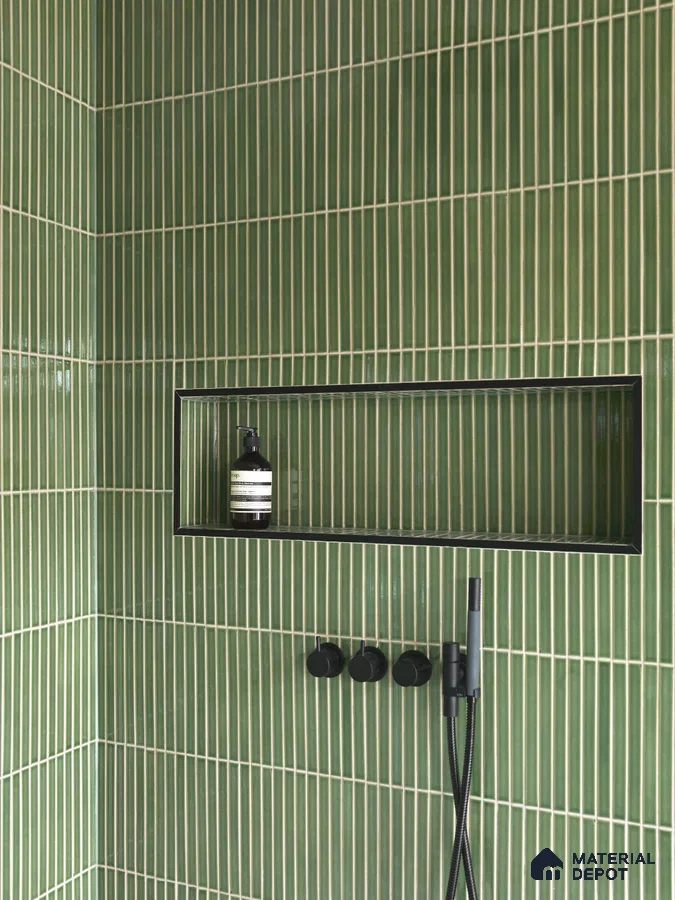 Sleek Vertical Green Tiles for a Minimalist Design | Material Depot