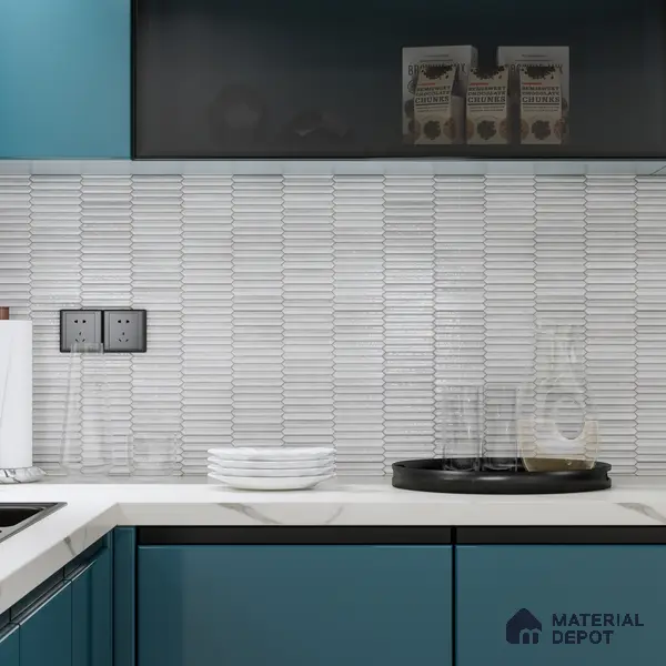 Faux Subway Wall Tile TL 04689 Pencil Kitkat Solara Moonlight Grey 2 ft x 1 ft Ceramic Glossy Finish - 9 mm | Suitable For Kitchen, Bathroom Walls and Backsplashes | Please Expect a Slight Variation of Pattern
