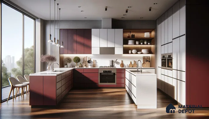 Sleek Wine and Cream Kitchen with Dynamic Geometric Play | Material Depot