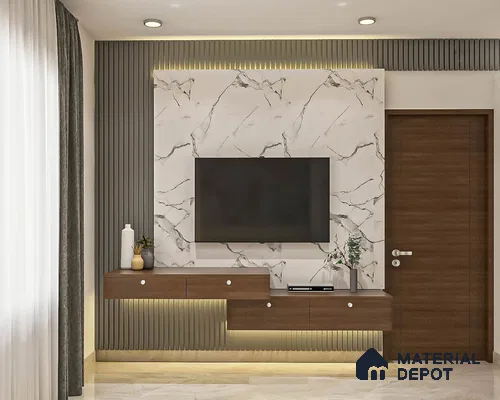 Modern TV Unit with Wood Wall Cabinets