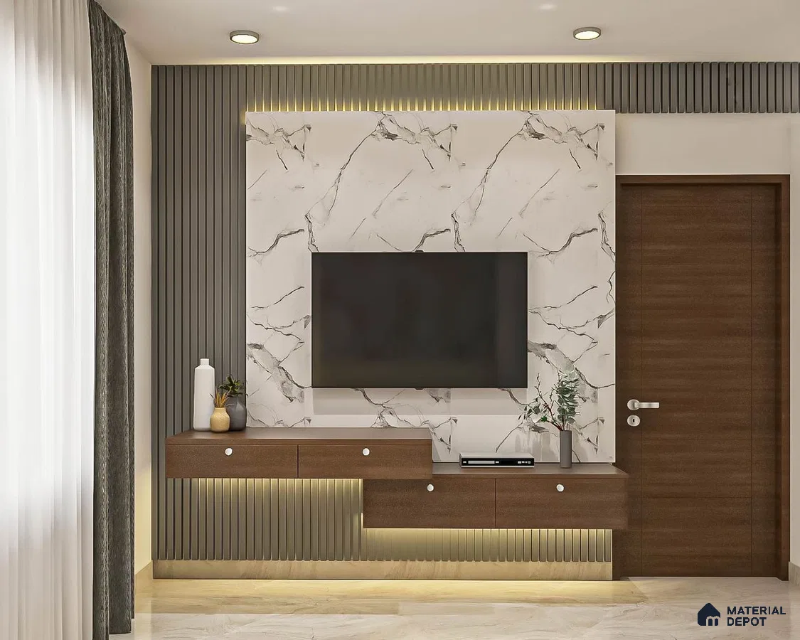 Modern TV Unit with Wood Wall Cabinets
