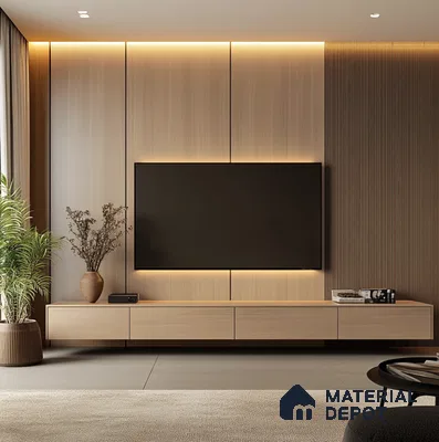 Sleek Wooden Laminate TV Unit for Modern Living Room Design | Material Depot