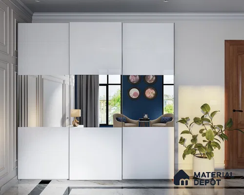 Chic modern white wardrobe: A sleek blend of simplicity and sophistication, enhancing your space with style and functionality.