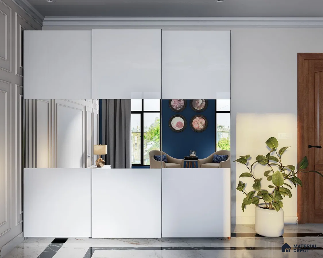 Chic modern white wardrobe: A sleek blend of simplicity and sophistication, enhancing your space with style and functionality.