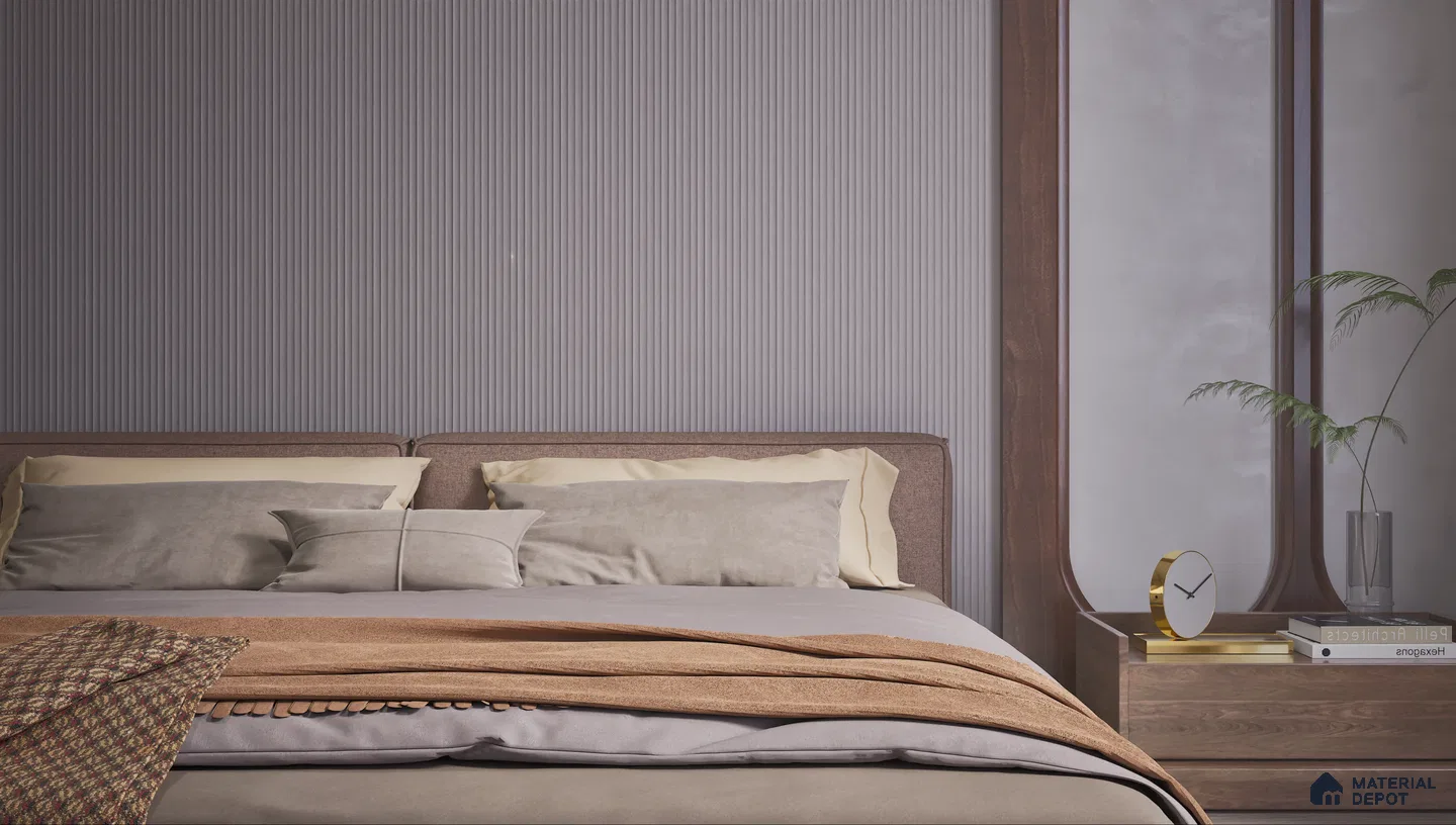 Slender Vertical Wall Panels in a Modern Bedroom | Material Depot