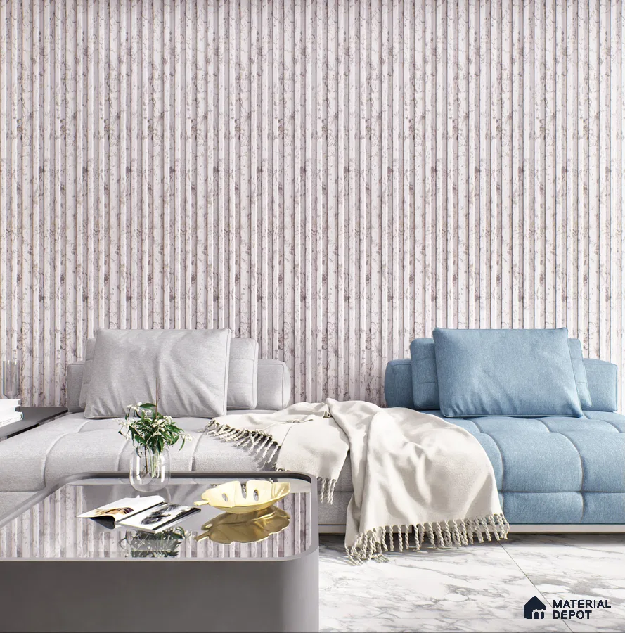 Slender Vertical Wall Panels with a Modern Sofa | Material Depot
