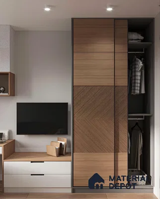 Sliding Door Wardrobe with Wood Accents | Material Depot