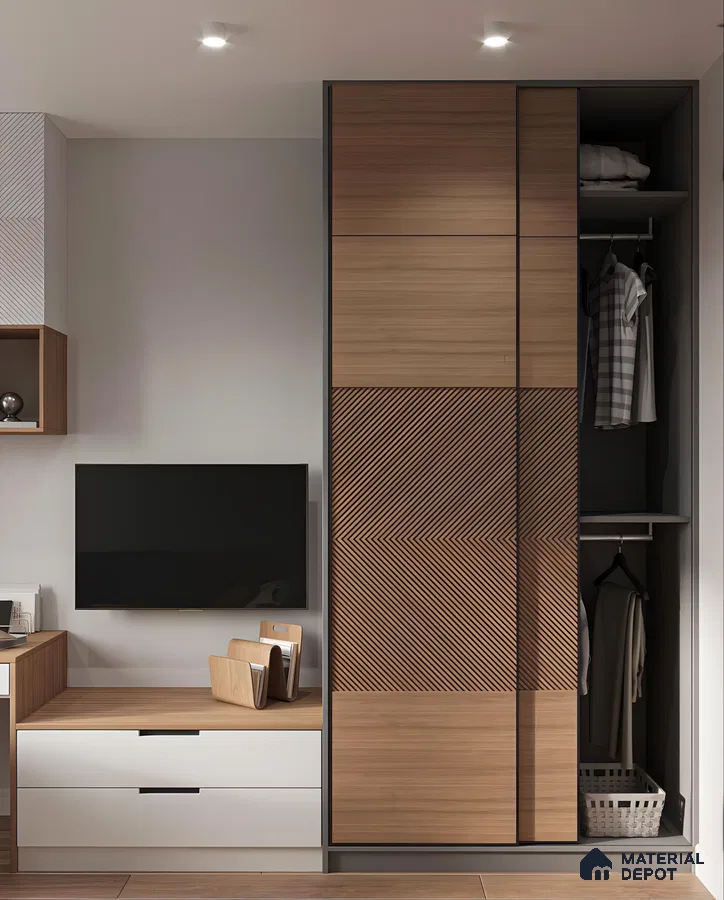 Sliding Door Wardrobe with Wood Accents | Material Depot