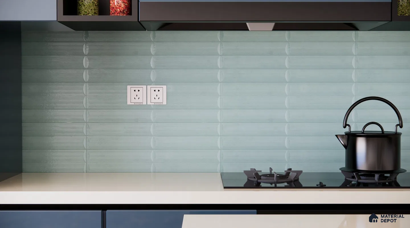 Soft Aqua Fluted Kitchen Tiles for a Fresh & Modern Look | Material Depot