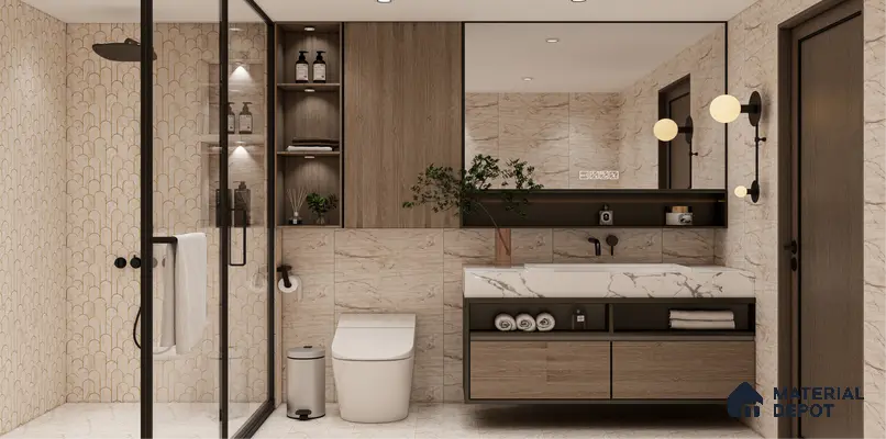 Brown Marble Floor & Wall Tile TL 06708 Gravier Serene Beige 2 ft x 4 ft Vitrified Glossy Finish - 9 mm | 8 Random Design | Suitable for Living Room, Bedroom, Bathroom