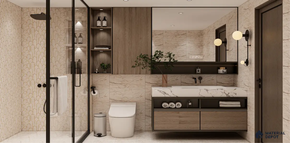 Brown Marble Floor & Wall Tile TL 06708 Gravier Serene Beige 2 ft x 4 ft Vitrified Glossy Finish - 9 mm | 8 Random Design | Suitable for Living Room, Bedroom, Bathroom