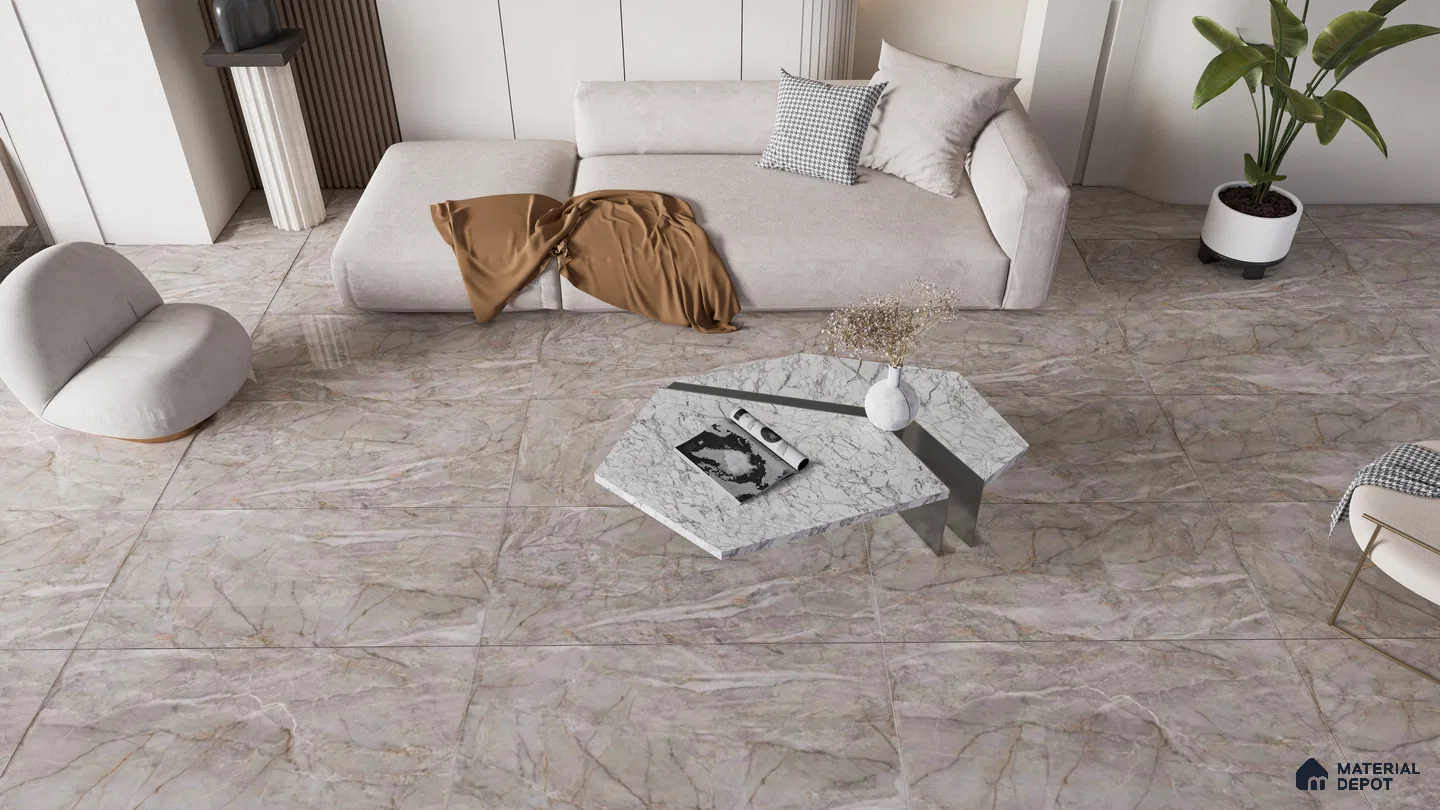 Warm Brown Glossy Tiles for a Cozy and Inviting Living Room | Material Depot