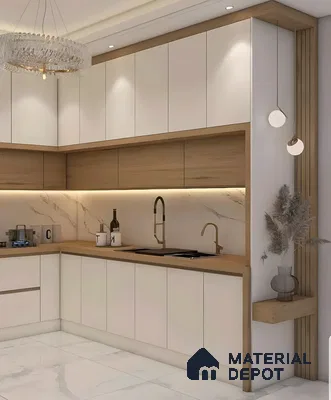 Soft Minimalism: Cream And Wood Kitchen With Luxe Lighting | Material Depot