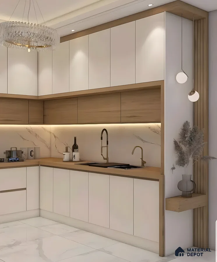 Soft Minimalism: Cream And Wood Kitchen With Luxe Lighting | Material Depot