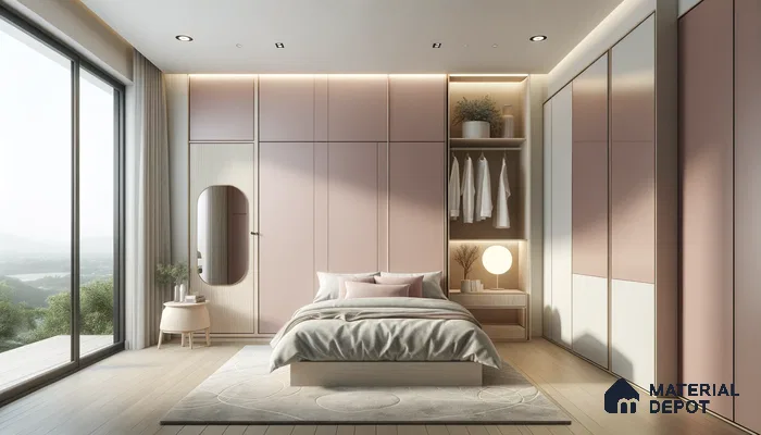 Soft Rosy Hues Infuse Tranquility in Spacious Modern Bedroom | Material Depot