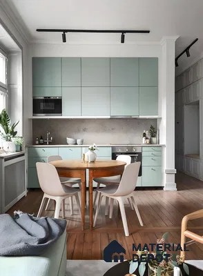 Soft Sage Kitchen With Warm Wood Accents And Cozy Dining | Material Depot