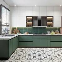 Solid color laminate application on kitchen cabinetry, offering a sleek, modern finish