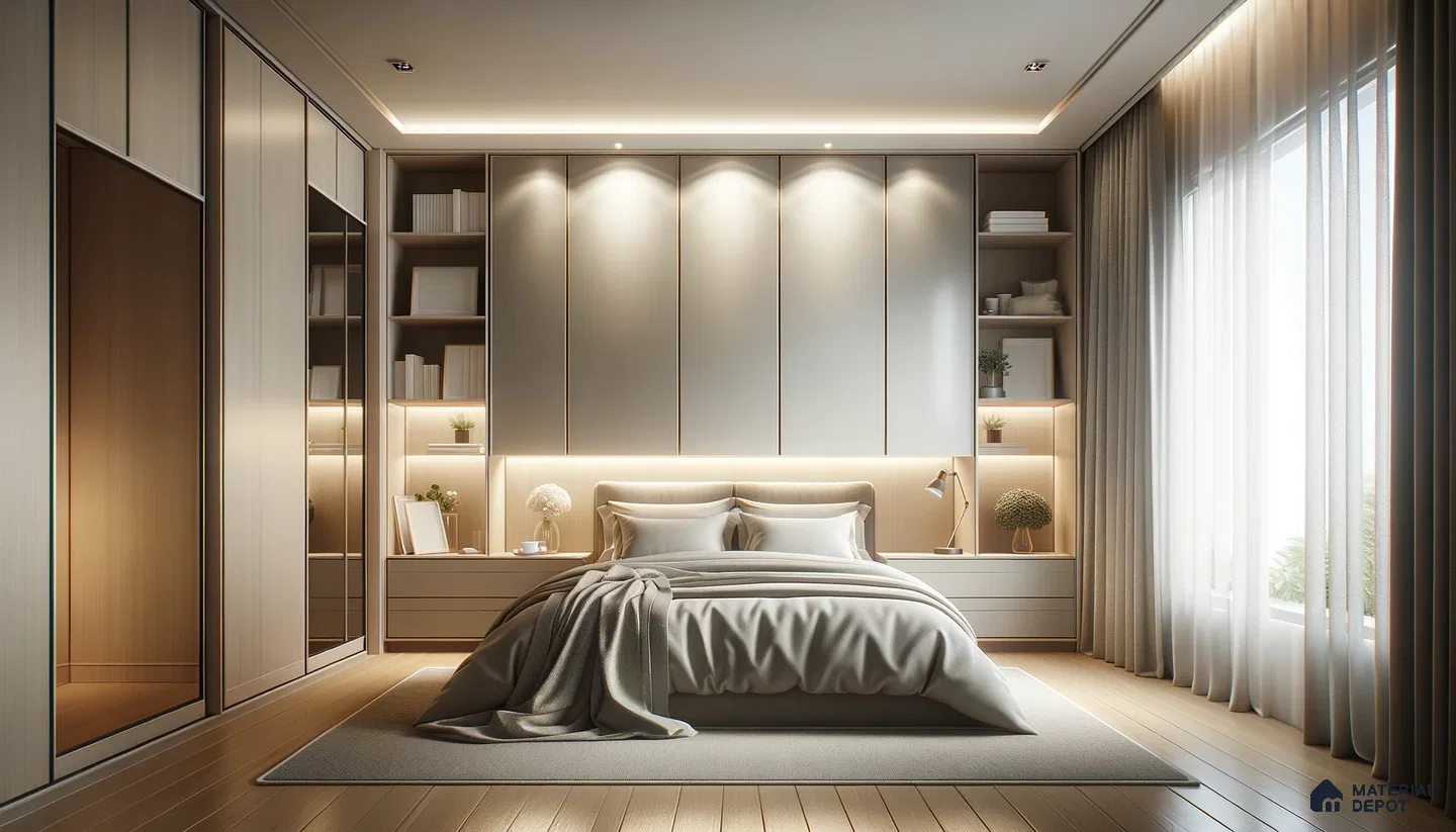 Soothing Bedroom Sanctuary with Harmonious Design and Soft Illumination | Material Depot