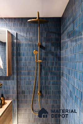 Sophisticated Bathroom with Blue Subway Tiles | Material Depot