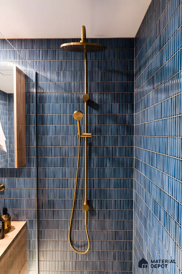 Sophisticated Bathroom with Blue Subway Tiles | Material Depot