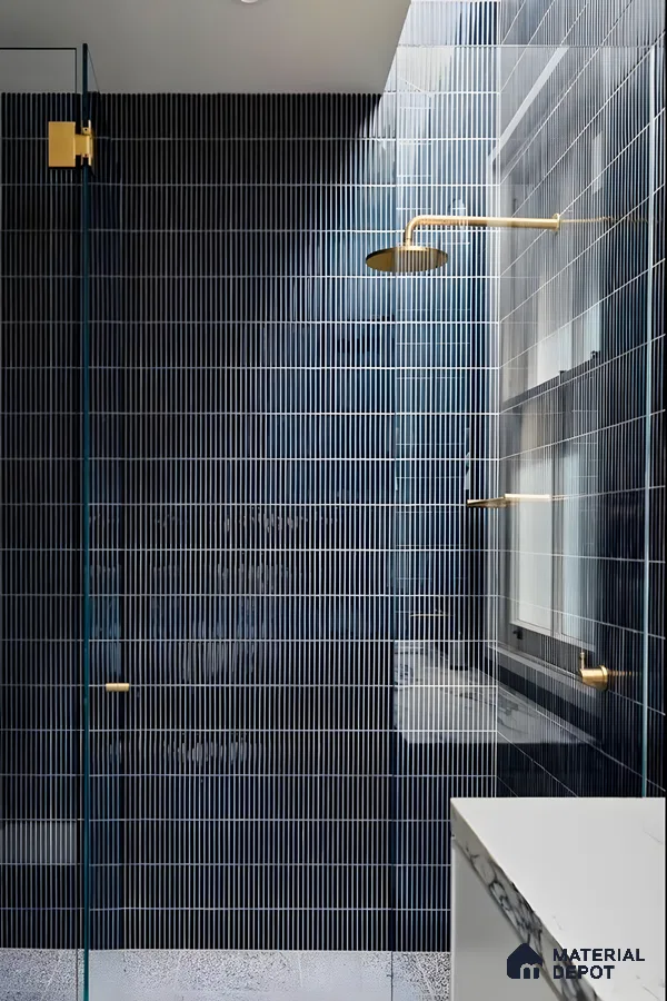 Sophisticated Bathroom with Blue Subway Tiles | Material Depot