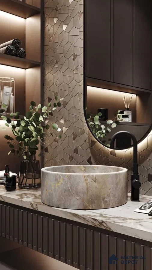 Sophisticated Bathroom with Geometric Tile Design | Material Depot