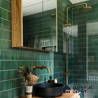 Sophisticated Bathroom with Green Subway Tiles | Material Depot