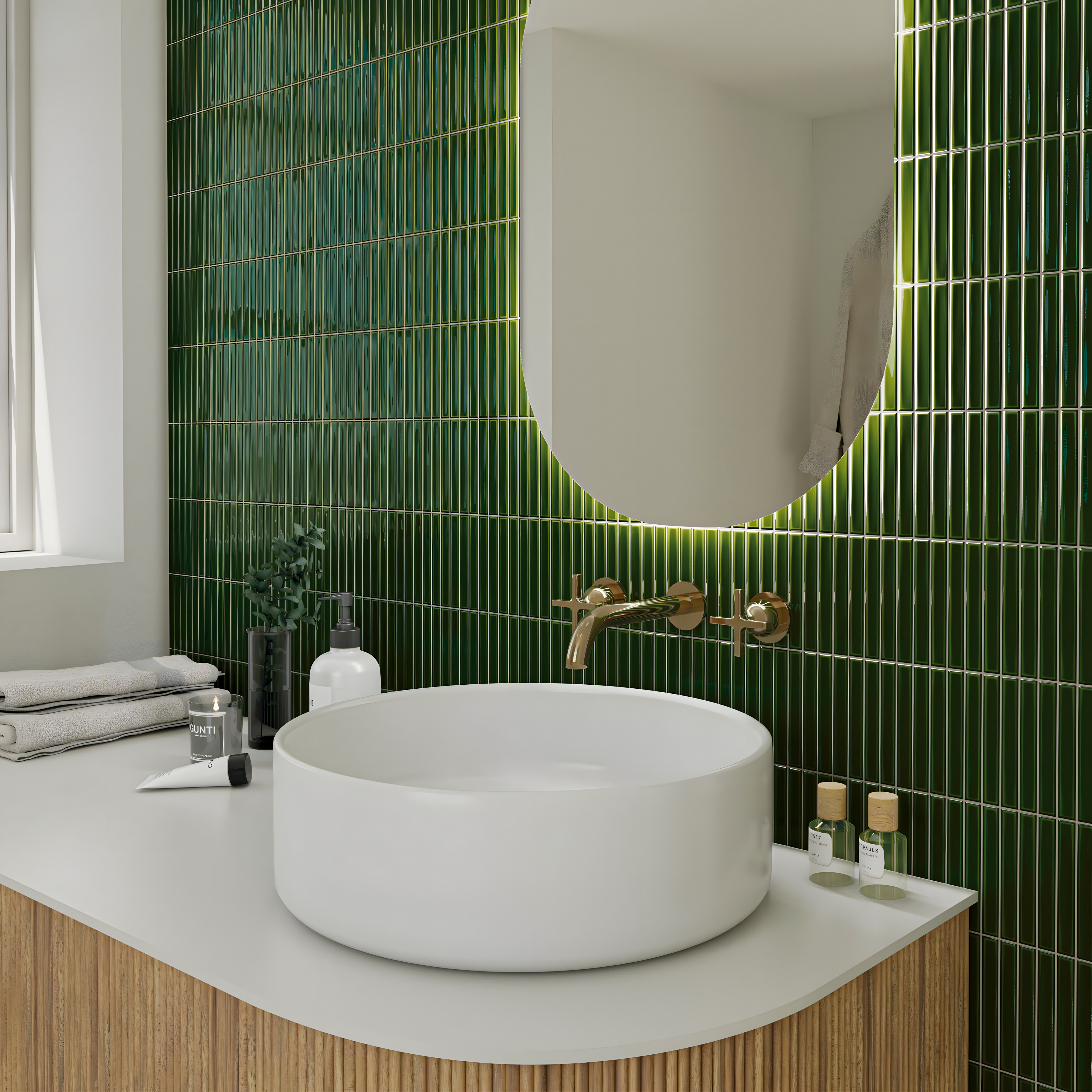 Sophisticated Bathroom with Green Subway Tiles | Material Depot