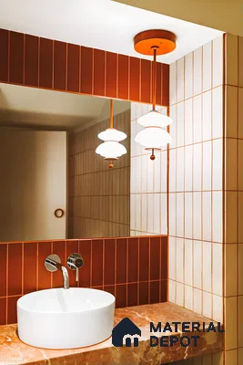 Sophisticated Bathroom With Red And White Tiles | Material Depot