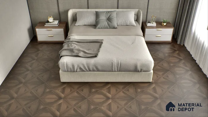 Sophisticated Bedroom with Dark Parquet Flooring | Material Depot