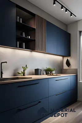 Sophisticated Blue And Wood Kitchen Design | Material Depot