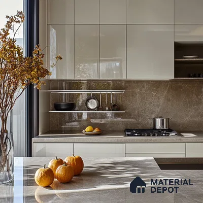 Sophisticated Kitchen with Elegant Marble Highlights and Modern Design | Material Depot