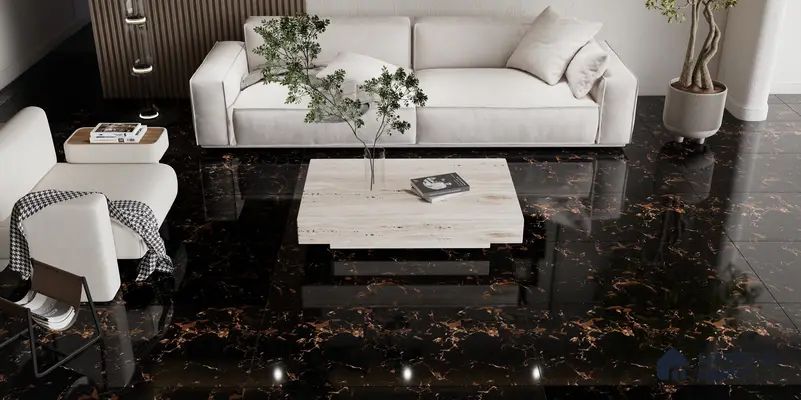 Marble Floor & Wall Tile TL 05819 Gravier Galaxy Gold 2 ft x 4 ft Vitrified High Gloss Finish - 9 mm | 6 Random Design | Suitable for Living Room, Bedroom, Bathroom