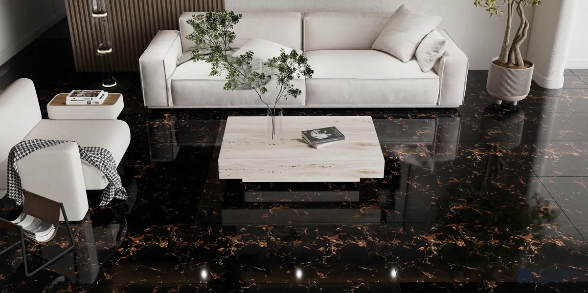 Marble Floor & Wall Tile TL 05819 Gravier Galaxy Gold 2 ft x 4 ft Vitrified High Gloss Finish - 9 mm | 6 Random Design | Suitable for Living Room, Bedroom, Bathroom