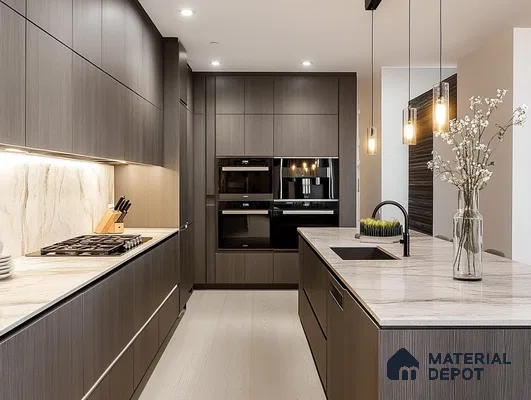 Sophisticated Modern Kitchen Design with Ambient Lighting and Neutral Tones | Material Depot