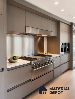 Sophisticated Modern Kitchen with Seamless Gray Cabinetry and Subtle Wood Elements | Material Depot