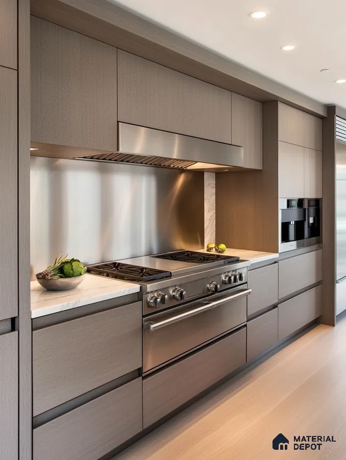 Sophisticated Modern Kitchen with Seamless Gray Cabinetry and Subtle Wood Elements | Material Depot