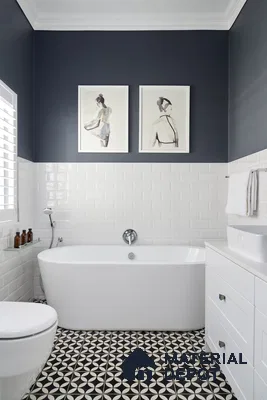 Sophisticated Monochrome Bathroom with Patterned Floor Tiles | Material Depot
