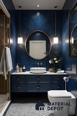 Sophisticated Sanctuary: A Modern Bathroom with Navy Blue Tiles | Material Depot