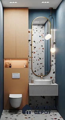 Sophisticated Terrazzo Tiles with Fluted Accents in a Contemporary Powder Room | Material Depot
