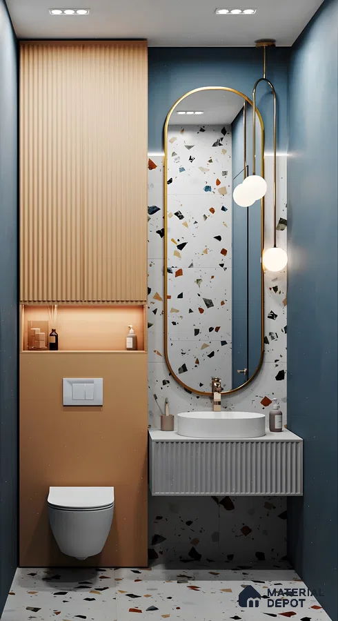 Sophisticated Terrazzo Tiles with Fluted Accents in a Contemporary Powder Room | Material Depot