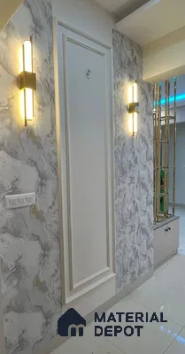 Sophisticated Wall Design with Modern Lighting & Abstract Wallpaper in Bengaluru | Material Depot